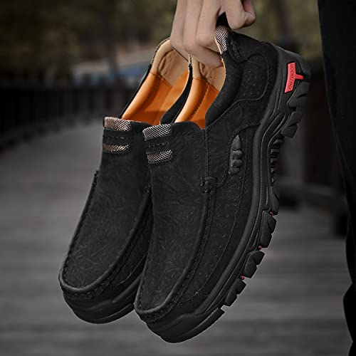 Image of MOSTELO Mens Slip On Casual Loafers Classic Outdoor Leather Walking Hiking Shoes Comfortable for Work Office Dress Outdoor