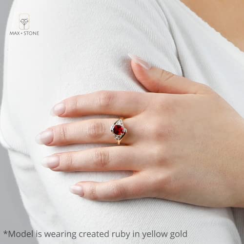 Max + Stone Yellow Citrine Oval Sunburst Halo Ring For Women In 10K Yellow Gold With Created White Sapphire And November Birthstone Anniversary Ring Size 5 #TOP1