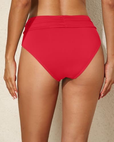 Image of Tempt Me Women Mid Rise Bikini Bottoms Full Coverage Swimsuit Ruched Scrunch Swim Bottom