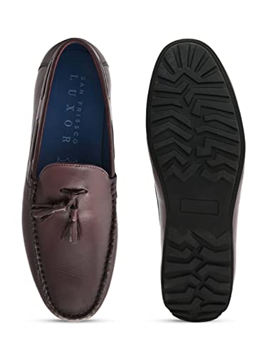 Image of San Frissco Genuine Italian Leather Loafers Casual Slip-on Textured and Patterned Outsole Cushioned Footbed /Comfortable Fashionable Stylish Flexible for Men AM SFL 15408
