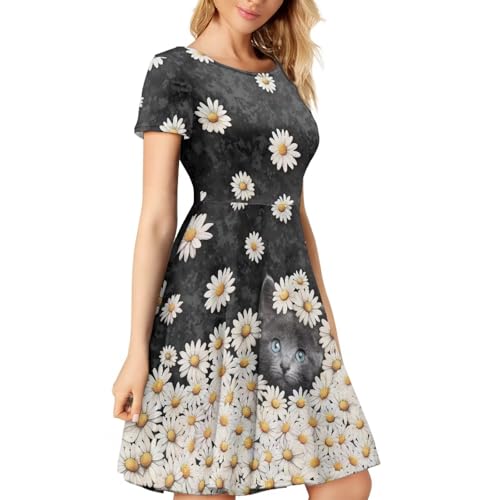 Image of AFPANQZ Womens Casual Summer Lightweight Vintage Dress Short Sleeve Midi Dress Knee-Long Luxury Formal Dress