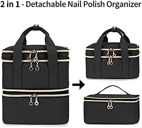 Yarwo Detachable Nail Polish Organiser Holds 48 Bottles (15ml/0.5 fl.oz), 3 Layers Nail Varnish Case with Adjustable Dividers, Travel Storage Bag for Manicure Set, Black(PATENT PENDING)