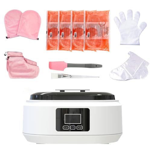 Macchina per cera per mani e piedi, macchina per cera per mani a cera calda da 3000 ml con 4 pezzi di cera da bagno alla paraffina, controllo di precisione della temperatura, white