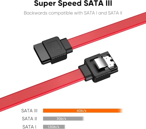 Image of Tobo SATA III Data Cable, Red, 6Gb /s High Speed, Backward Compatible with SATA I /II, 20 Pack (20, RED)