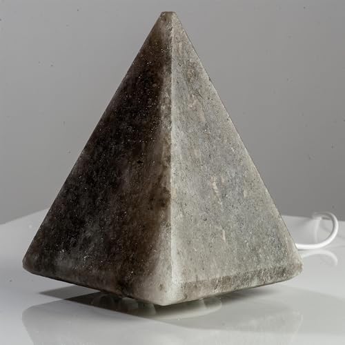 LENCARTA Salt Lamp Grey Pyramid Himalayan Rock Salt Healing Crystals 100% Authentic Hand Crafted | LED Home Decor | for Home Bedtime Nightlamp Base | USB Powered 1-2 KG