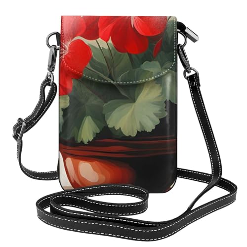 Petit sac à bandoulière en cuir rouge BROLEO imprimé géraniums
