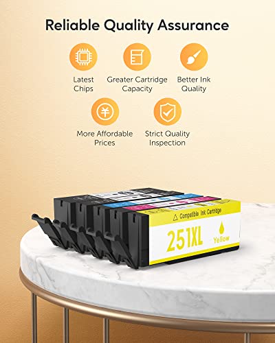 Pgi-250Xl Cli-251Xl 5 Color Value Pack, Compatible For Canon 250 251 Ink Cartridges To Use With Pixma Mx922, Mg5420, Mg5520, Mg5522, Mg6320, Mg6620, Ip7220 (Pgbk, Black, Cyan, Magenta, Yellow) #TOP5