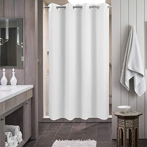 River Dream No Hook 60" Width Shower Curtain Microfiber - Soft Fabric Shower Stall Curtain Hotel Grade, Waterproof & Machine Washable, White, 60X74 #TOP6
