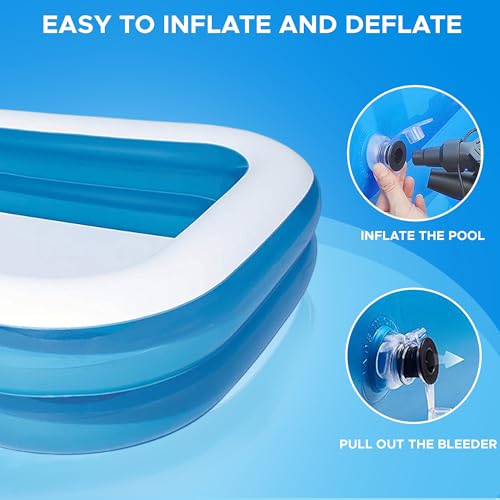 Image of NHR Combo Inflatable Family Swimming Pool with Electric Pump - Large Rectangular Outdoor Pool for Kids & Adults, Heavy Duty PVC Portable Backyard Pool, 262 x 175 x 51 cm