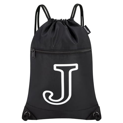 Image of HOLYLUCK Drawstring Bags Initial Backpack Sackpack Cinch Bags for Sports, Gym, Travel, Beach (Black-J)