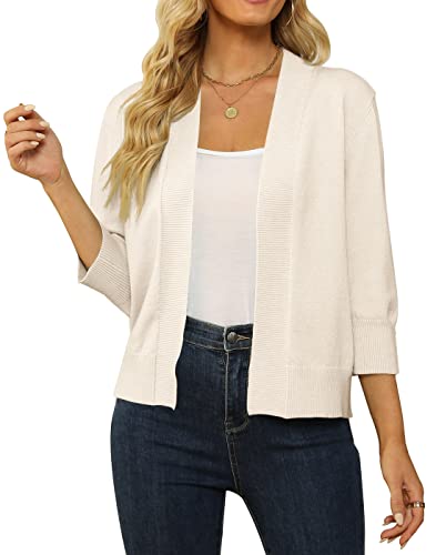 Image of Women's 3 /4 Sleeve Cropped Cardigan Sweater Open Front Short Shrugs Cardigans Lightweight Sweaters