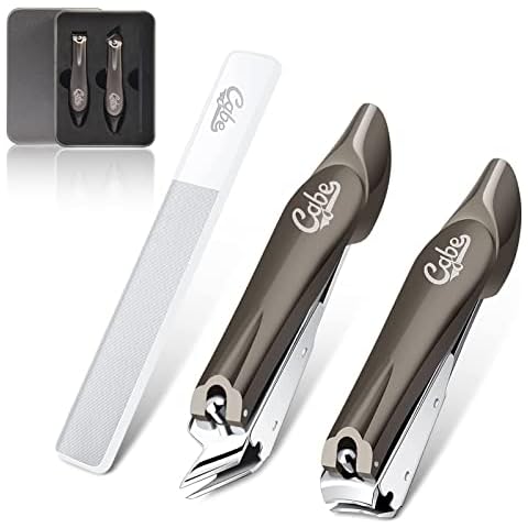 CGBE Nail Clippers with Catcher, Stainless Steel 3 Pcs Nail Cutter Set, Straight Nail Clippers, Slanted Nail Cutter & Nano Nail File for Thick Nails Ingrown Cuticle for Men Women Seniors Cover