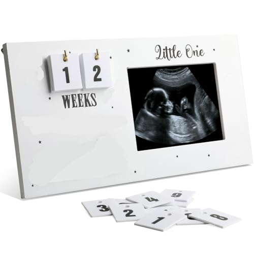 Image of CORODER Cute Sonogram Picture Frame with Baby Countdown Weeks, Standard 4"x3" Ultrasound Photo, Pregnancy Announcements Ideas, Gender Reveal Baby Shower, Pregnancy Gifts for Expecting Mom