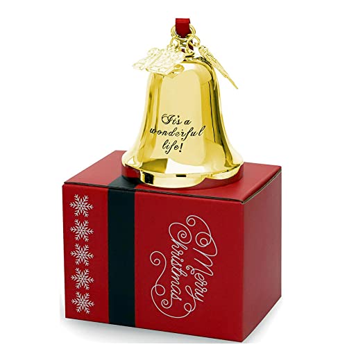 Fkog Golden It's A Wonderful Life Christmas Bell Ornament, 2023 Gold Angel Wing Charm Christmas Tree Bell Wedding Anniversary Newlywed Married Memories Decoration Gifts (Golden-1) #TOP4