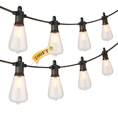 KAWAYA 200FT Patio String Lights: 100+4 Dimmable Waterproof Shatterproof LED