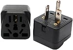 2-Pack Toptekits Universal Travel Plug Adapter, US 6-20P, International to USA NEMA 6-20 Plug Converter, Black (Black, US 6-20P)