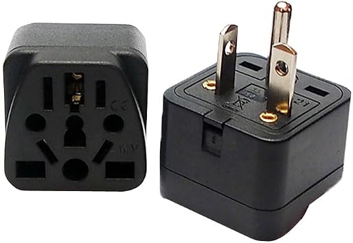 2-Pack Toptekits Universal Travel Plug Adapter, US 6-20P, International to USA NEMA 6-20 Plug Converter, Black Black, US 6-20P