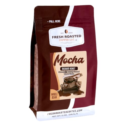 Fresh Roasted Coffee, Mocha Flavored Whole Bean Coffee, Medium Roast, Kosher, 12 oz