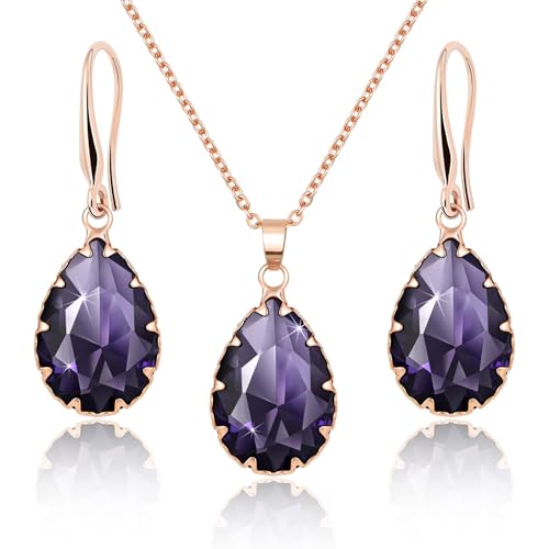 Gkaopi Parure Bijoux Femme Cristal Teardrop Pendant Collier Pendentif Boucles D'oreilles Strass Cristal de Bijoux de Mariage Strass Collier Dames Filles Fête...