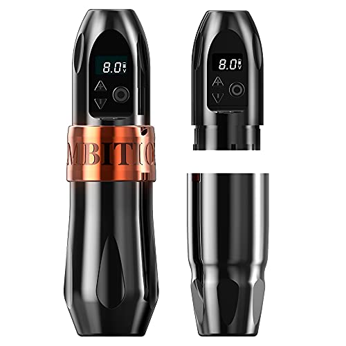 Ambition Troll 1950Mah Wireless Tattoo Machine Kit - Rotary Tattoo Cartridge Pen With Digital Lcd Display Custom Coreless Motor Extra Battery & Extra Grip #TOP8