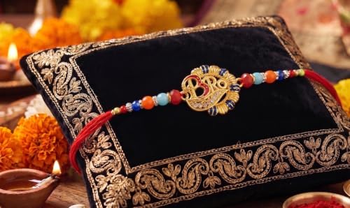 Image of Yuvraj Food Product Rakhi for couple bhaiya bhabhi new peacock desine couple pair rakhi with sweet soan papadi 200 gm pack