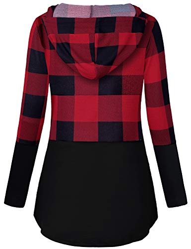 Connche Pregnancy Clothes, Quinee Latched Mama Long Sleeve Fall Maternity Sweatshirt Nursing Tops For Breastfeeding Kangaroo Pocket Color Block Tunic Tops For Women Black Red Plaid L #TOP2