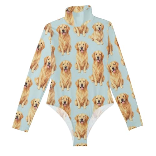 Body de manga larga para mujer GuoChe con estampado de Golden Retriever y cuello alto falso