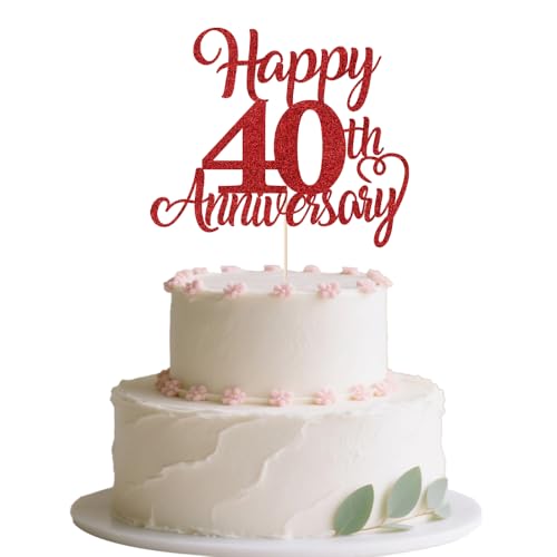 FmiyunEea Happy 40th Anniversary Cake Toppers - 40th ruby Wedding Anniversary, Company Anniversary Party, Birthday Party Decor red Glitter