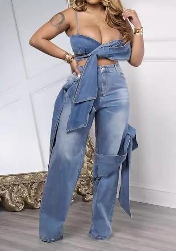 Jeans for Women High Waist Bow Knot Wide Leg Denim Pants Y2k Baggy Jean Trendy Streetwear2