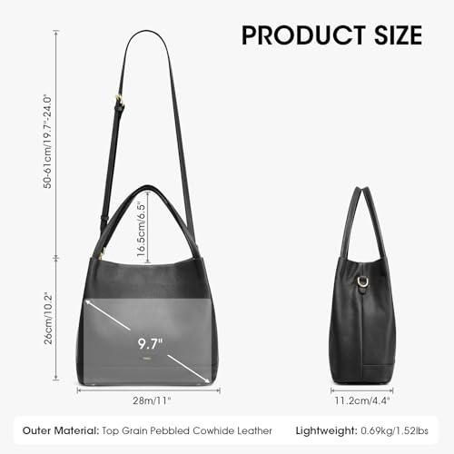 Kattee Genuine Leather Handbags for Women 2025 Trendy, Soft Leather Bucket Bags Shoulder Tote Crossbody Purses with 2 Straps3