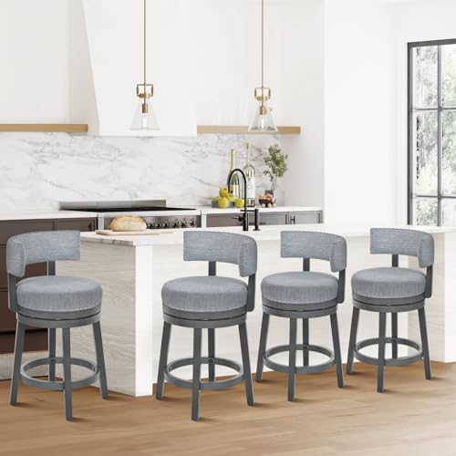 COLAMY Swivel Bar Stools Set of 4, 25 Inch Wood Swivel Barstools ...