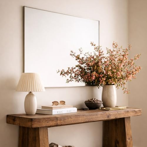 Image of TEHOME Brushed Nickel Bathroom Vanity Mirror with Squared Corners, 24x32'' Silver Rectangle Stainless Steel Metal Framed Mirror for Bathroom