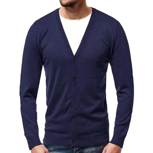 Men's V Neck Casual Lightweight Cardigan Soft Long Sleeve Sweaters Pocket Button Down Knitted Open Sweater