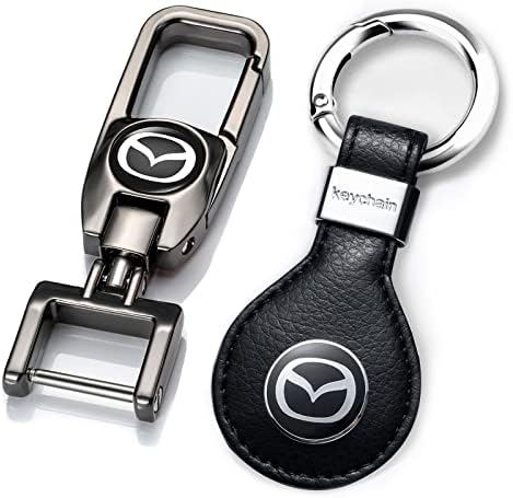 Juliet's Memory Leather Car Keychain Suit for Mazda Cx7 Cx5 Cx9 Cx-5 Cx3 Mx-5 Protege Valet Rotary Rx8 Series,Metal Car Logo Key chain for Man and Woman, Keyring Family Present,Car Accessories,2 PCS