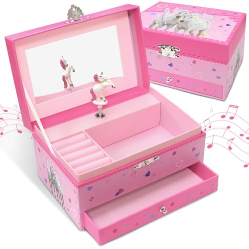 Music Girls Jewellery Box Kids Jewellery Box w/ Drawer & Spinning Unicorn