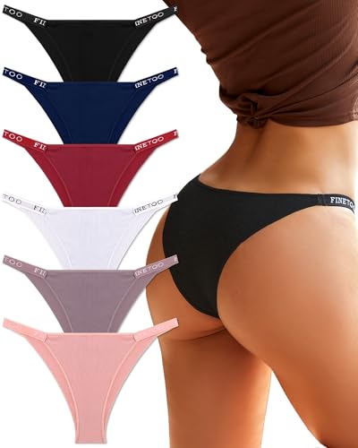 FINETOO Womens Underwear Cotton High Cut String Bikini Panties Low Rise Hipster Ladies Sexy Cheeky Underwear Pack