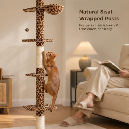 PAWZ Road Floor to Ceiling Cat Tree, Adjustable 95"-108" Leopard Cat Tower - 3