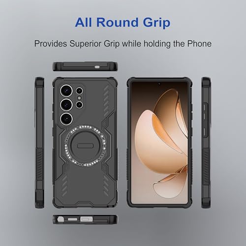 Image of amazon basics Back Case Cover for Samsung Galaxy S26 Ultra 5G | Magnetic Case with Built-in Metal Ring | Supports MagSafe Charger, Wallet & Car Mount | Shockproof Hybrid PC + TPU | Black