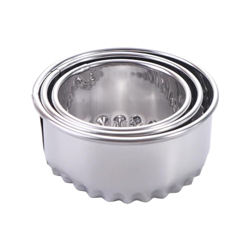 3 cortadores redondos de galletas, moldes de acero inoxidable, cortadores de galletas de varios tamaños, accesorios de cocina para hornear (borde ondulado)