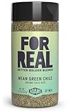 FOR REAL Mean Green Chile Seasoning - Creamy Green Chile Blend for Chicken, Pork, Veggies & More - Gluten Free, Kosher, No Seed Oils or MSG - Smoky, Tangy, Mild Heat - 4.3oz
