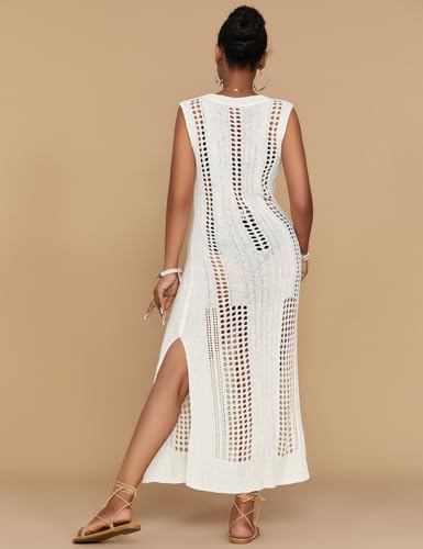 Image of Bsubseach Womens Crochet Beach Cover Ups Sleeveless Swimsuit Dress