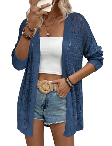 Image of Zeagoo Womens 2026 Summer Crochet Cardigan Sweaters Lightweight Long Sleeve Open Front Kimono Boho Knit Cover Ups