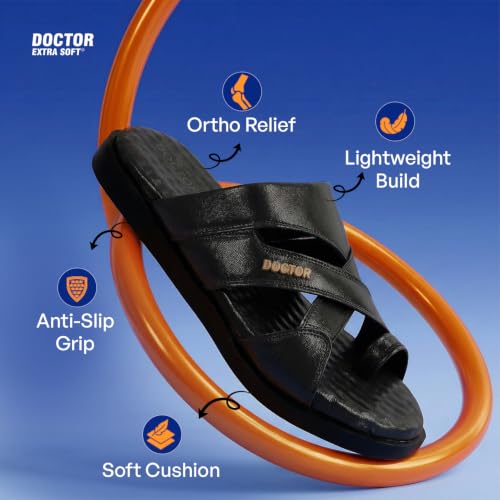 Image of DOCTOR EXTRA SOFT Care Orthopedic Diabetic Comfortable Dr Sole Footwear Daily Use Casual Wear Stylish Black Cushioned Adjustable Strap Chappal for Men's-Gents & Boy's L-11