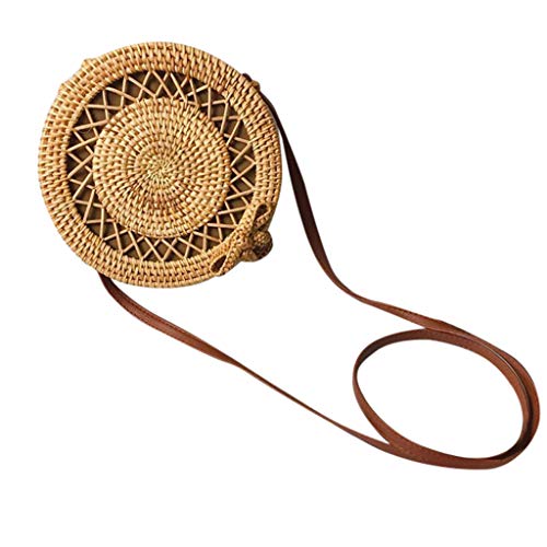 Bolso de Paja Crossbody,Levifun Bolso de Paja para Mujer Bolso Mimbre Bolsa de Hombro para Playa Viajar y Uso Diario