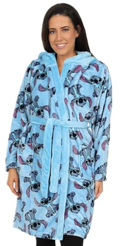 Lilo and Stitch Robe de chambre en polaire à capuche pour femme Bleu, bleu, 48-50