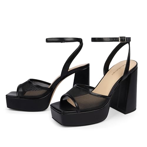 Image of Modatope Platform Heels for Women Platform Sandals Womens Chunky Heel Open Toe Pumps Ankle Strap Womens Wedding Party Pumps Shoes