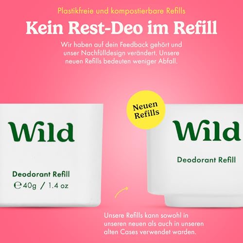 Wild - Natürliches nachfüllbares Deo - Aluminiumsalzfrei - Metallicblauer Deobehälter mit Nachfüll-Sortenpaket - Enthält Fresh Cotton & Sea Salt, Cherry Blossom, Coconut & Vanilla Düfte - Vegan