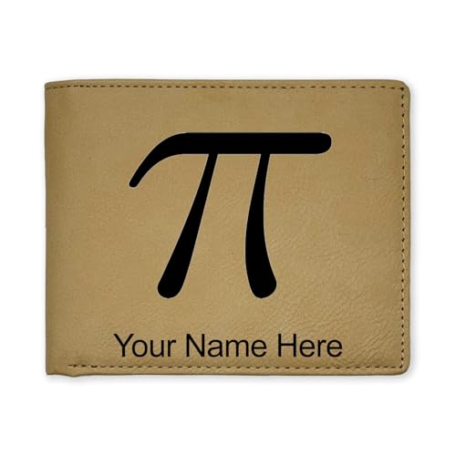 LaserGram Faux Leather Bi-Fold Wallet, Pi Symbol, Personalized Engraving Included (Beige)
