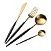 Produktbild Buyer Star Gold Besteck Edelstahl Golden Messer Gabel mit Schwarz Griff Geschirr Set Utensilien Cutlery Besteckset for 1