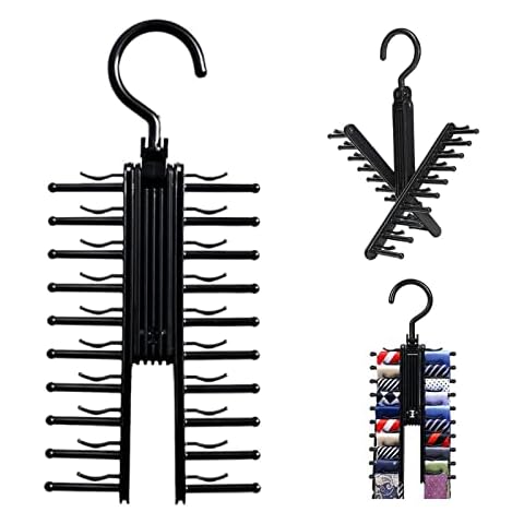Tie Rack Cross Tie Hanger Black Belt Rack Organizer Scarves Hook Holder with 360 Degree Rotation Securely up to 20 Ties for Closet to Keep Neat and Tidy Cover
